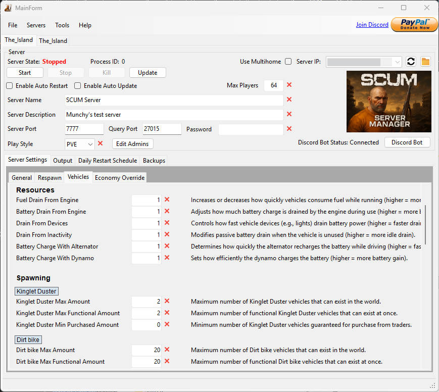 SSM server management window